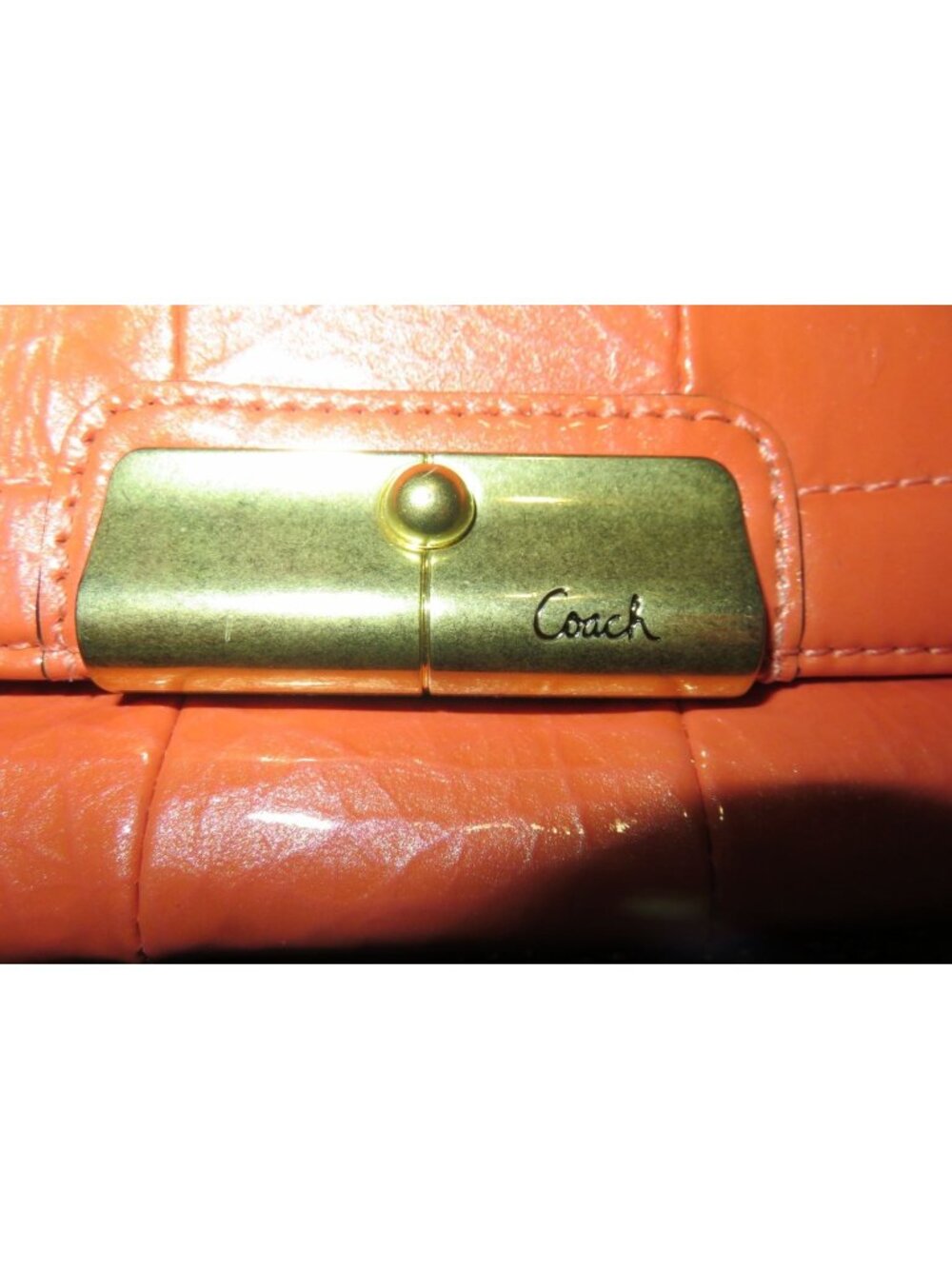Coach Kristen Coral Patent Leather Flap Large Wristlet Wallet Clutch - Picture 11 of 16